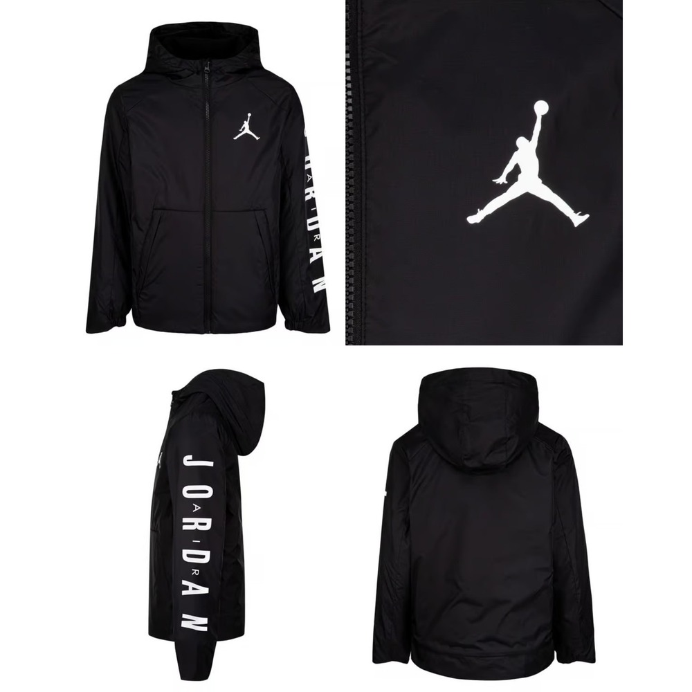 Nike Air Jordan Therma Windbreaker Jacket Boys 10-12Y Black Full-Zip Hooded Logo